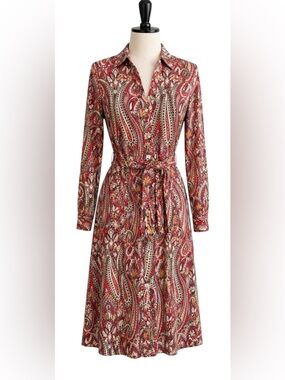 Jude Connally Kitty Dress Italian Paisley Claret Button Front MIDI Dress